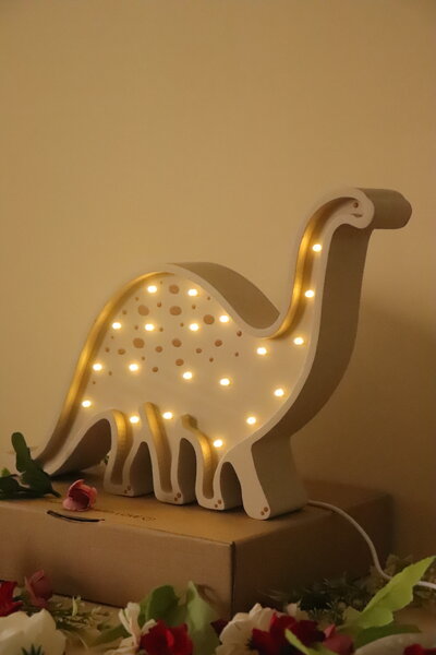 Dinosaurus drvena LED noćna lampa Krem