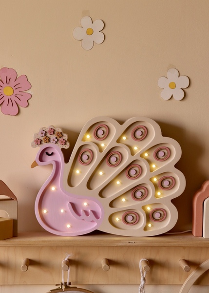 Paun drvena LED noćna lampa roze