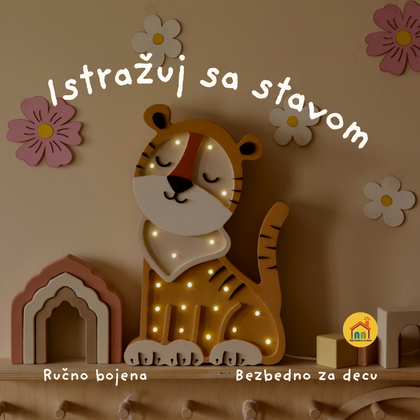 Tigar drvena LED noćna lampa