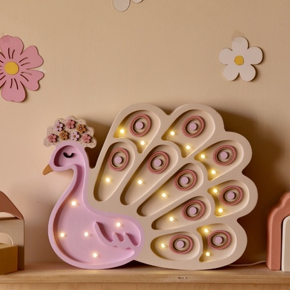 Paun drvena LED noćna lampa roze