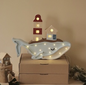 Wooden LED lamp Whale