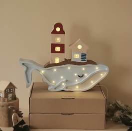 Wooden LED lamp Whale